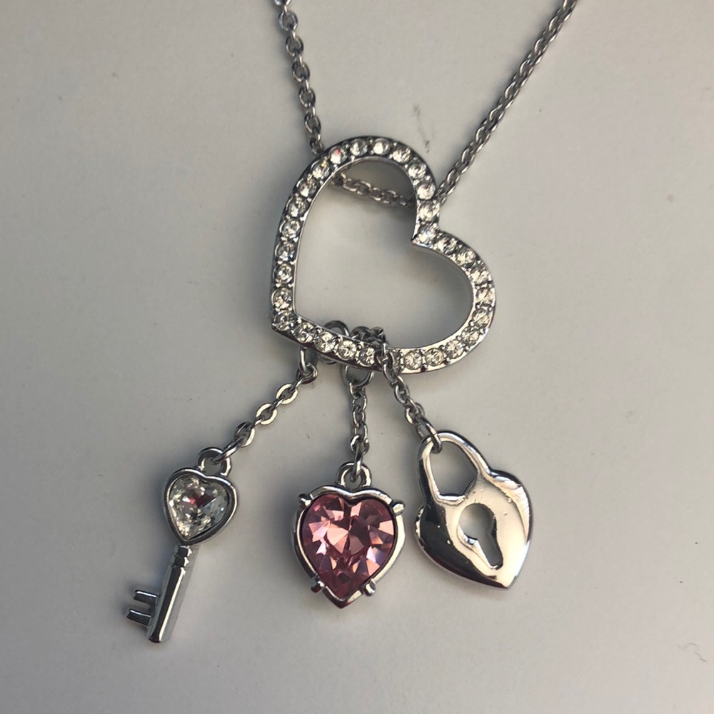 Swarosvski Pink Heart Lock & Key Pendant Necklace